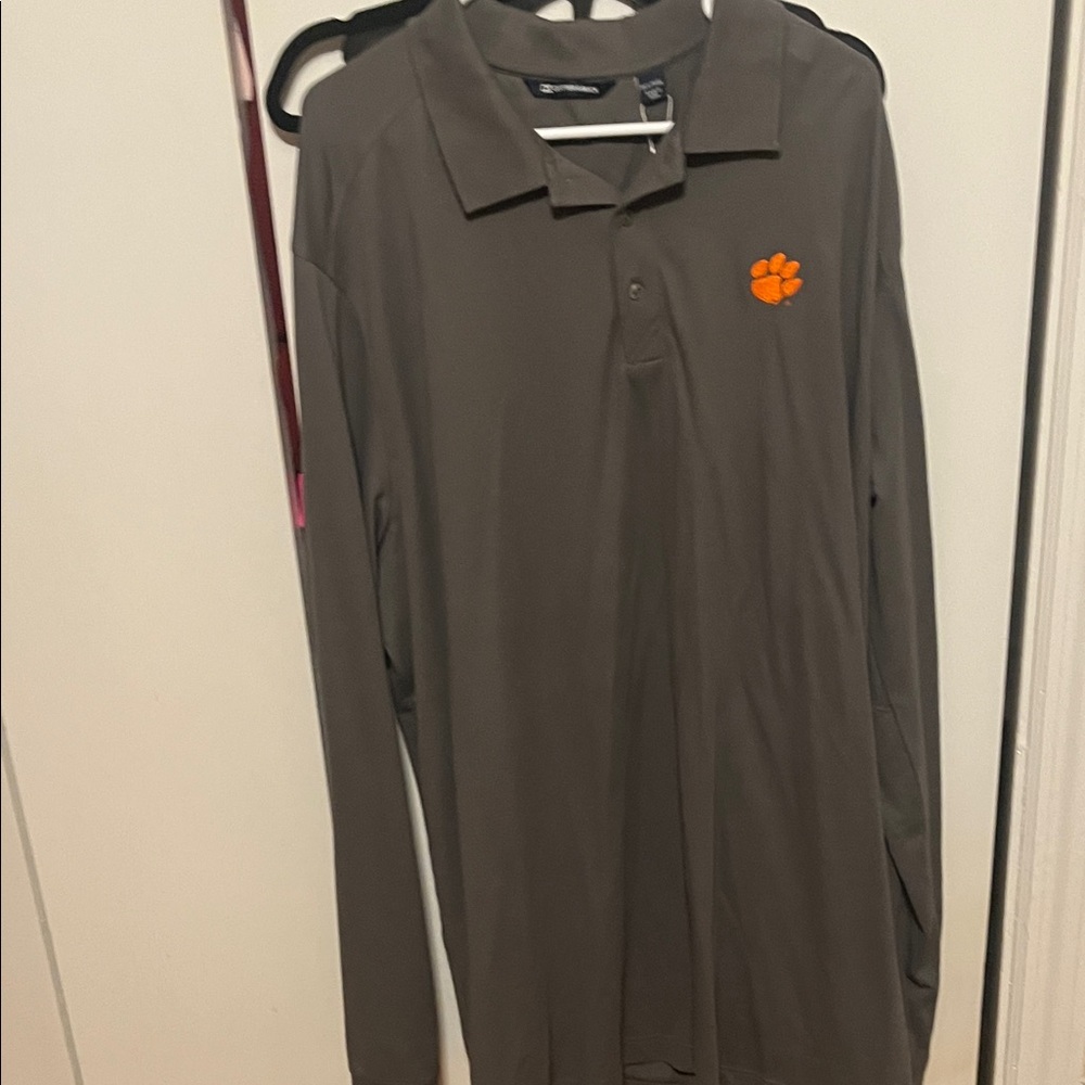 Cutter& Buck Polo long sleeve Shirt with Orange Clemson Paw NWT gray Big&Tall